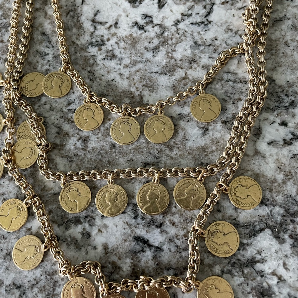Stella & Dot Gold Three Strand Coin Necklace